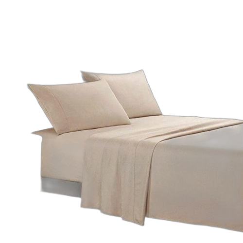 1 drap et 2 taies d'oreiller couleur uniaue beige coton doux lit double