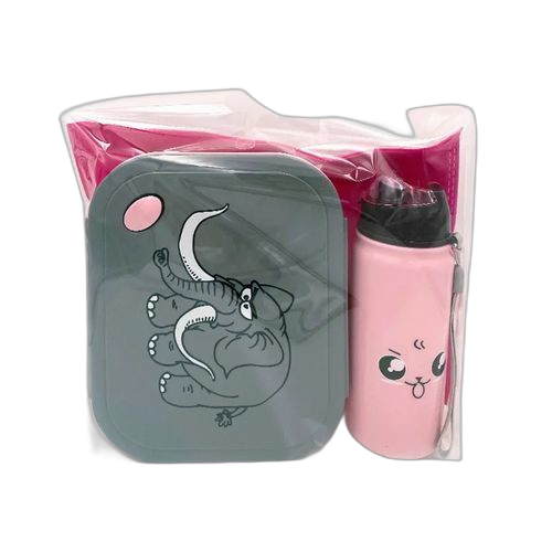 Gourde enfant avec deux pieces lunch box rose/