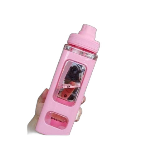 Gourde enfant avec paille carrée 700ml rose