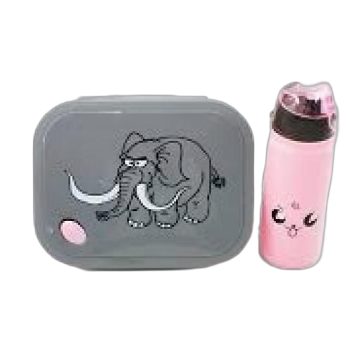 Gourde enfant + lunch box rose/gris