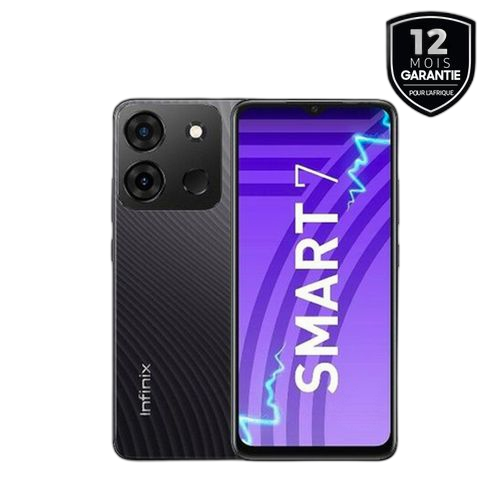 Infinix smart 7 plus 6.6" hd 2gb ram + 64gb rom 6000mah 4g caméra arrière: 2 + 13 mp noir garantie 12 mois