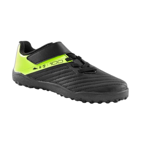 Kipsta chaussures de football enfant a scratch 100 easy turf tf noir et jaune