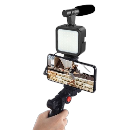 Kit portable pour la prise de vue vlog ou le streaming en direct: microphone, lumière de remplissage led, trépied, support de téléphone