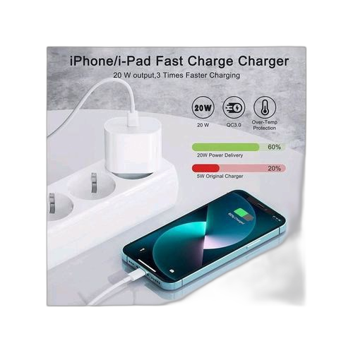 Lightning power chargeur compatible iphone type c 20w ultra rapide