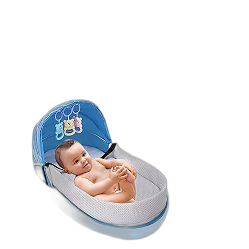 Lit pliable pour bébé avec moustiquaire à baldaquin _ bleu