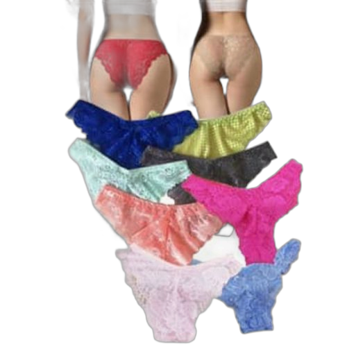 Lot de 12 slips en dentelle multicolore