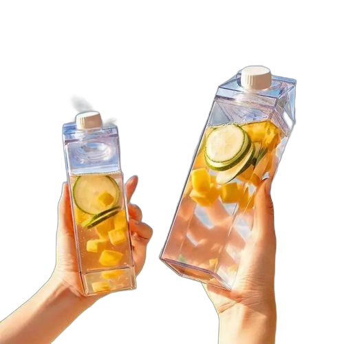Lot de 2 bouteilles d'eau ou de jus 500 ml fontaine à jus en plastique transparent carré s 500ml