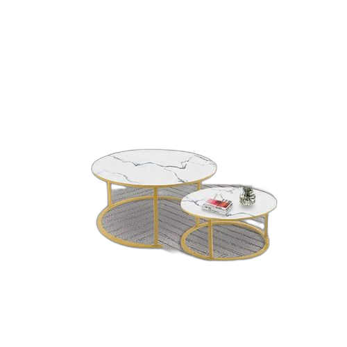 Lot de 2 tables basses pour le salon, tables basses rondes en faux bois avec cadre en métal robuste, assemblage facile modernes,