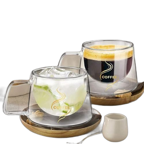 Lot de 2 tasse à café verres à espresso à double paroi résistant avec poignée