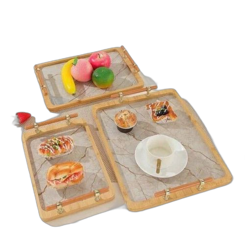 Lot de 3 plateaux en bois effet marbre avec poignée