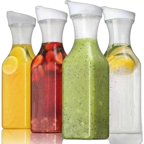 Lot de 6 bouteille carafes à jus en plastique avec couvercles de 1,4 l pour bar à mimosa, pichet