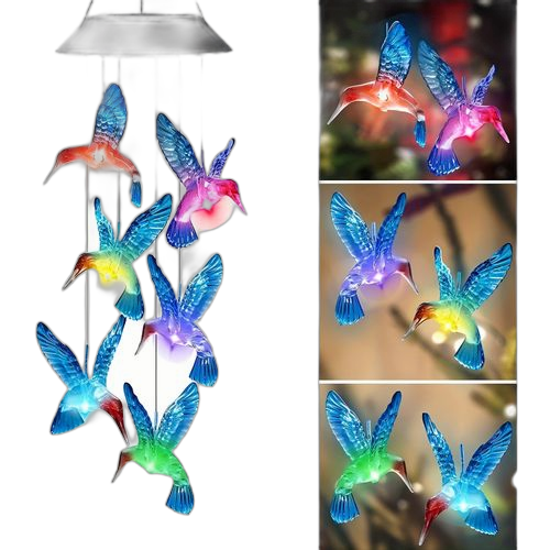 Lumière ambiante extérieure de carillon de vent de colibri solaire de led bleu clair