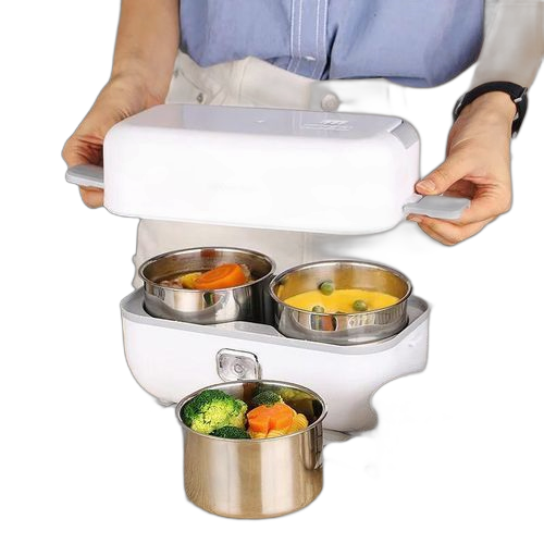 Lunch box chauffante blanche deux etages blanc/gris