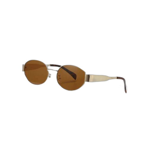 Lunettes de soleil rétro ovales tendance pour femmes, monture rectangulaire en métal doré marron