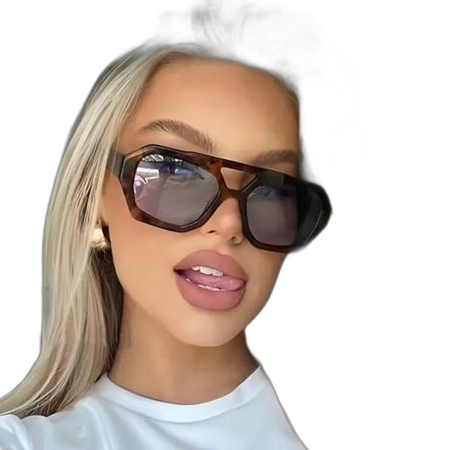 Lunettes de soleil tendance a montures hexagonales pour femme rose gris