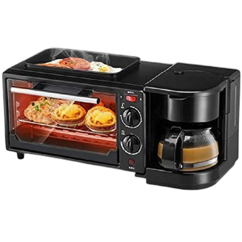 Machine à petit déjeuner electrique 3 en 1: machine à café 4 tasses 1l, pizza, oeuf au four, omelette, poêle, grille pain 12 litres – Image 4