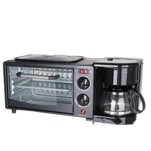 Machine à petit déjeuner electrique 3 en 1: machine à café 4 tasses 1l, pizza, œuf au four, poêle, grille pain 12 litres