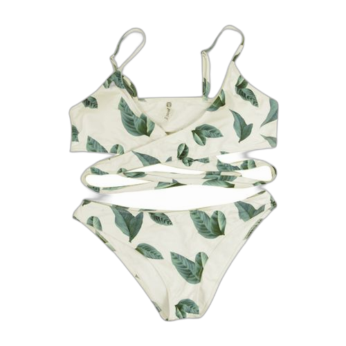Maillot de bain deux pieces haut languette polyester blanc fleuri