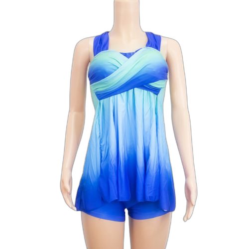Maillot de bain deux piecesdos croisé haut évasépolyester vert bleu