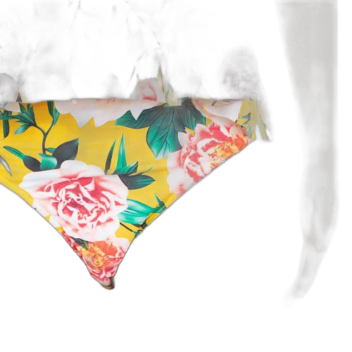 Maillot de bain deux piecesdos nu haut volantpolyester jaune fleurette