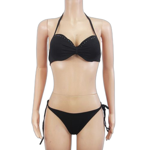 Maillot de bain deux piecespolyester noir avec strass