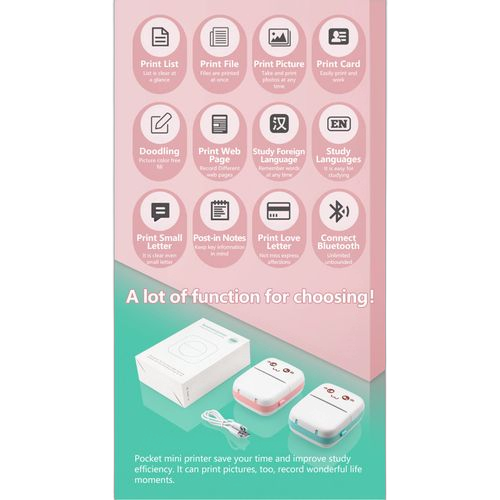 Mini imprimante portable – imprimante thermique bluetooth sans fil – 1 papier d'impression gratuit (bleu)
