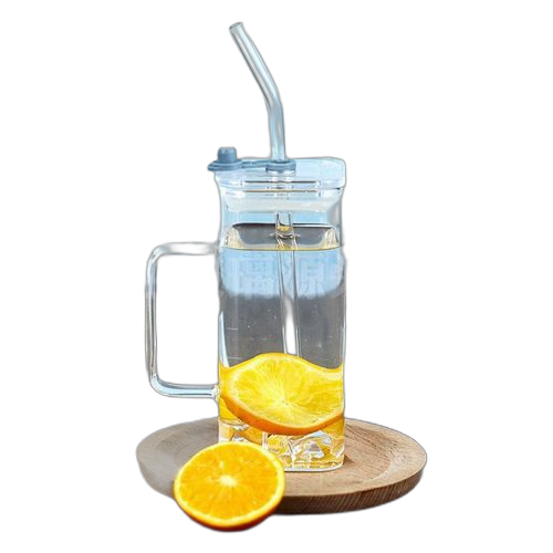 Mini tasse d'eau jus en verre avec couvercle avec paille