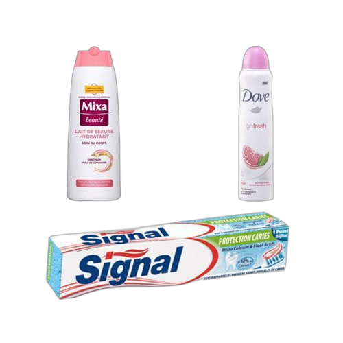 Mixa lait 250ml beauté dove déo poire 250ml signal pro carie 75 ml