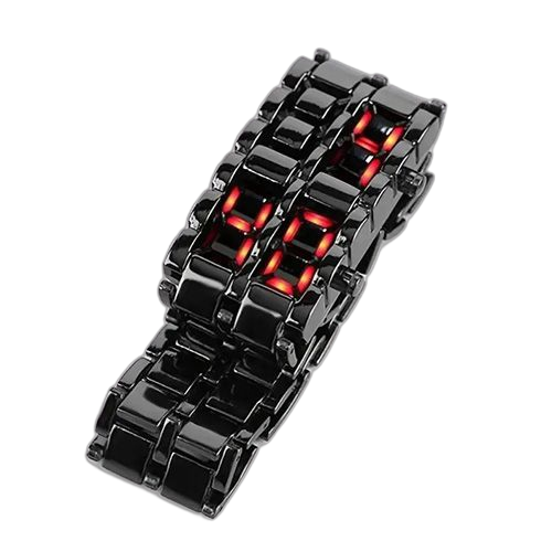 Mode digital lave montres fer métal rouge led hommes noir