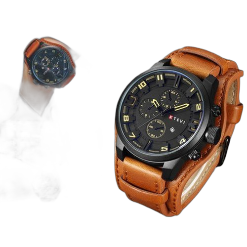 Mode montre de sport pour hommes avec bracelet en cuir véritable