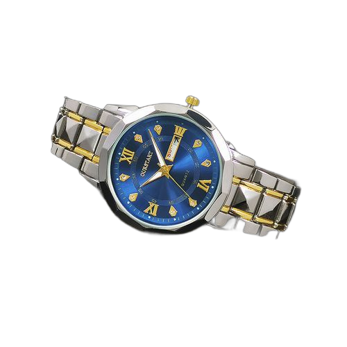 Mode montre quartz business en acier inoxydable lumineuse double calendrier pour hommes argent/bleu