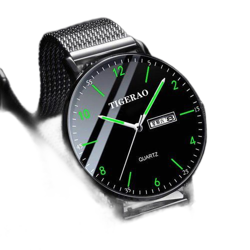 Mode montre quartz double calendrier imperméable pour homme noir