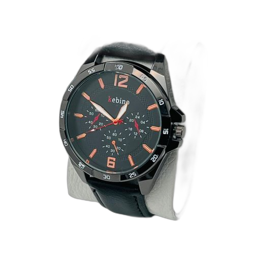 Montre bracelet homme en simili cuir noir fond blanc – Image 2