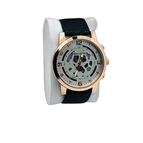 Montre bracelet homme en simili cuir noir fond blanc – Image 3