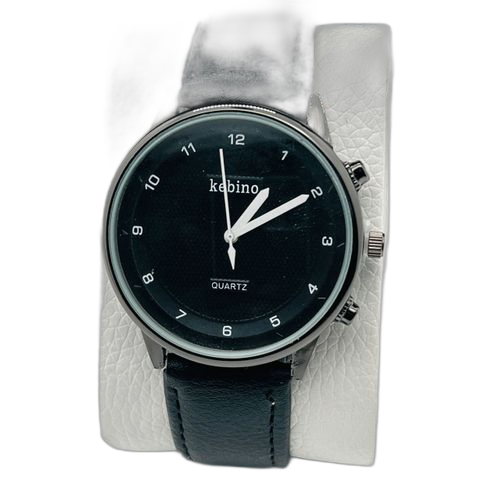 Montre bracelet homme en simili cuir noir fond blanc – Image 8