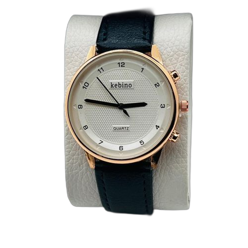 Montre bracelet homme en simili cuir noir fond blanc – Image 5