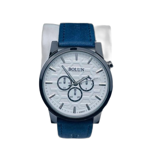 Montre bracelet homme en simili daim bleue cadran cercle