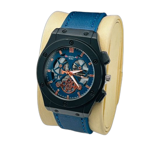 Montre bracelet homme en simili daim bleue cadran blanc fb