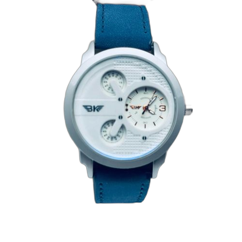 Montre bracelet homme en simili daim bleuefond blanc