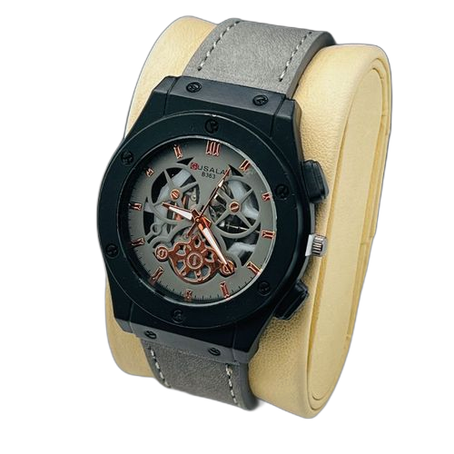 Montre bracelet homme en simili daim gris cadran carré