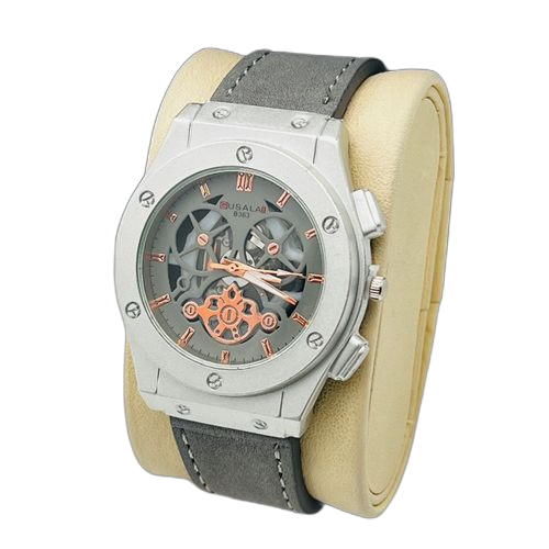 Montre bracelet homme en simili daim gris cadran noir fg