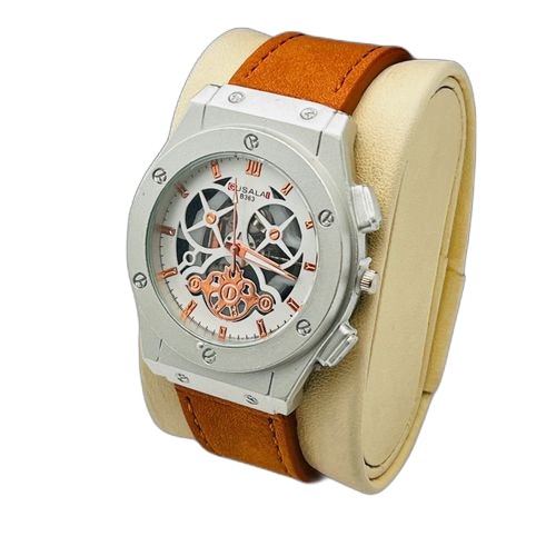 Montre bracelet homme en simili daim marron cadran cercle