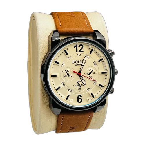 Montre bracelet homme en simili daim marron doré