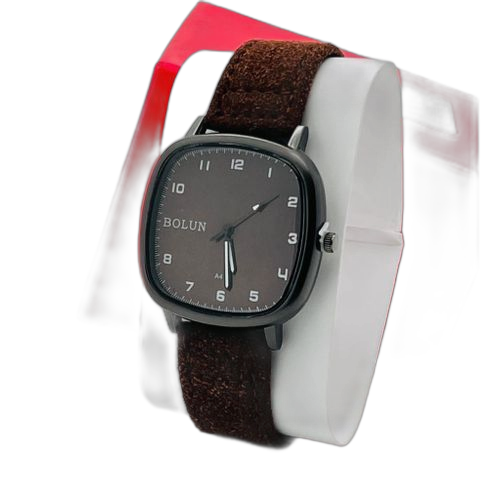 Montre bracelet homme en simili daim marron cadran blanc fb