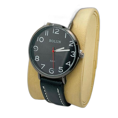 Montre bracelet homme en simili daim noir doré
