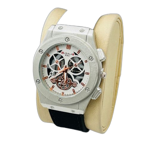 Montre bracelet homme en simili daim noir cadran blanc
