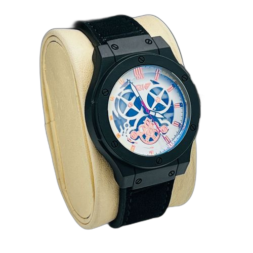 Montre bracelet homme en simili daim noire cadran blanc