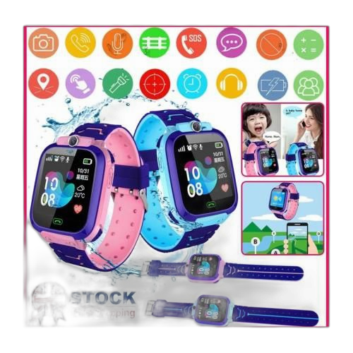 Montre intelligente pour enfant appel vidéo sos tracker gps ip67 étanche bleu