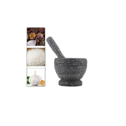 Mortier et petit pilon de cuisine ails, poivre, sel, epices