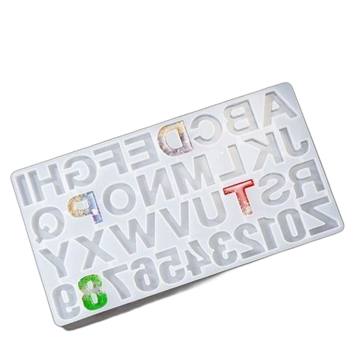 Moule en silicone avec lettres et chiffres de l'alphabet, en résine époxy colorée